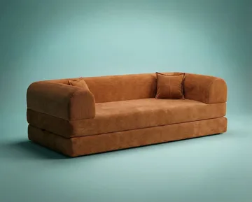 Pento 3-personers Ribbet Sovesofa i Stof - Cognac - Møbler - Sofaer - Sovesofaer