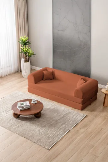 Pento 3-personers Ribbet Sovesofa i Stof - Cognac - Møbler - Sofaer - Sovesofaer