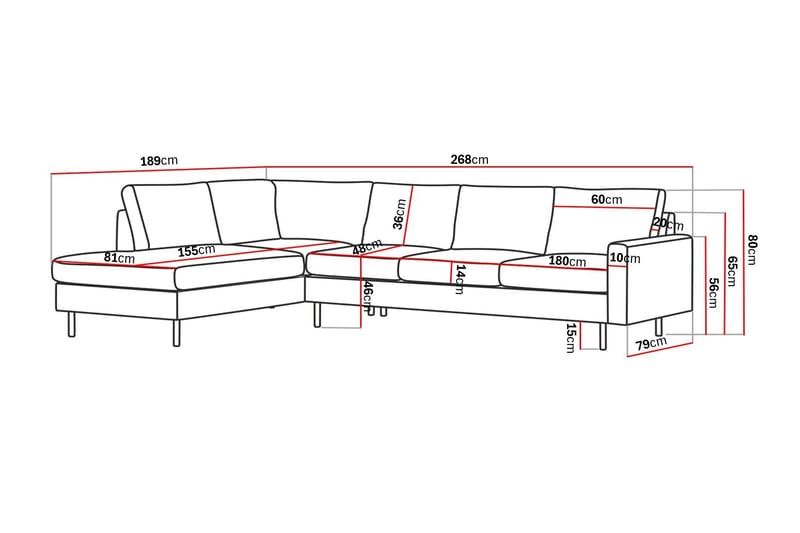 Peppe 4-personers Venstrevendt L-formet Chaiselongsofa i Manchester - Rosa - Møbler - Sofaer - Sofa med chaiselong - 4 personers sofa med chaiselong