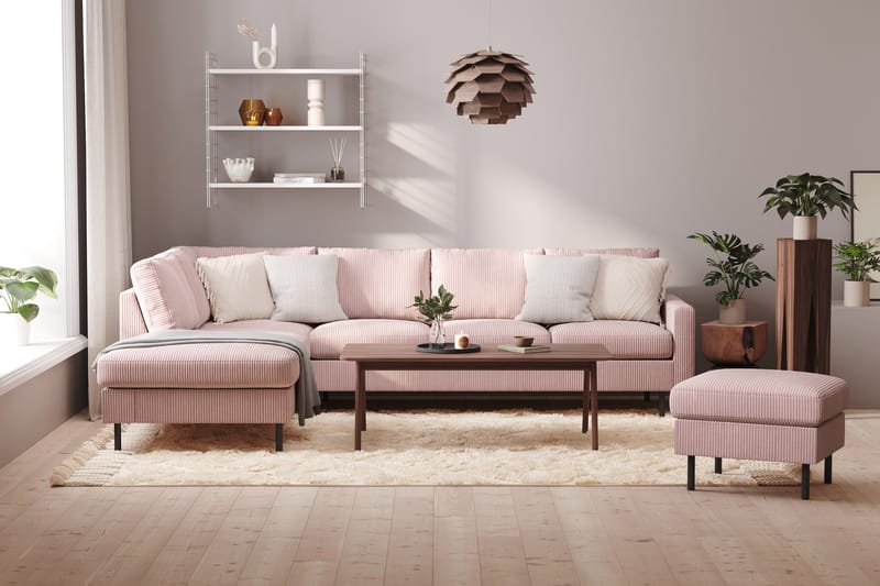 Peppe 4-personers Venstrevendt L-formet Chaiselongsofa i Manchester - Rosa - Møbler - Sofaer - Sofa med chaiselong - 4 personers sofa med chaiselong