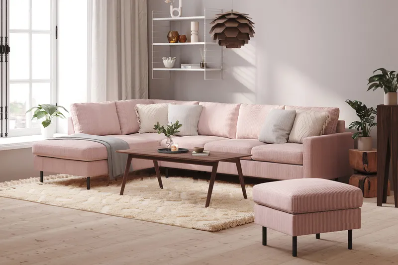 Peppe 4-personers Venstrevendt L-formet Chaiselongsofa i Manchester - Rosa - Møbler - Sofaer - Sofa med chaiselong - 4 personers sofa med chaiselong
