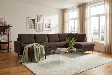 Peppe 4-personers Højrevendt U-formet Sofa med Divan og Chaiselong i Manchester - Mørk brun - Møbler - Sofaer - U Sofa