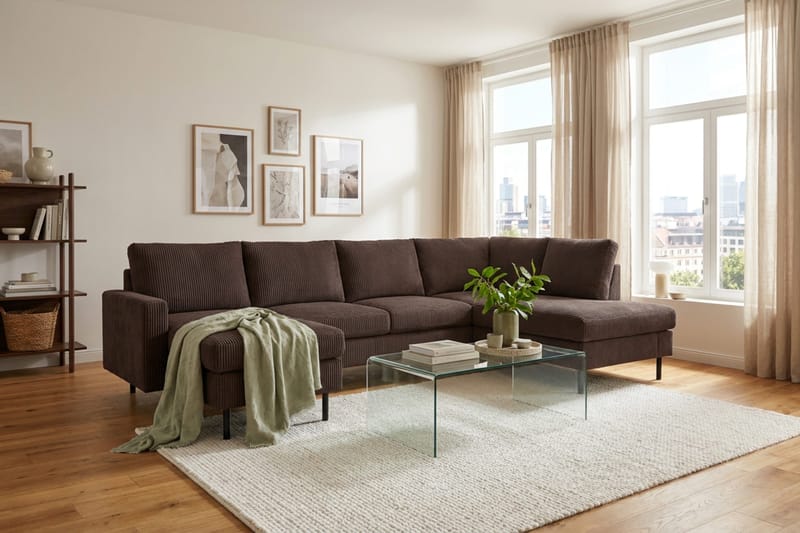 Peppe 4-personers Højrevendt U-formet Sofa med Divan og Chaiselong i Manchester - Mørk brun - Møbler - Sofaer - U Sofa