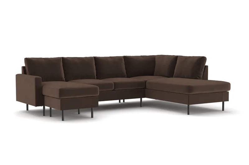 Peppe 4-personers Højrevendt U-formet Sofa med Divan og Chaiselong i Manchester - Brun - Møbler - Sofaer - U Sofa