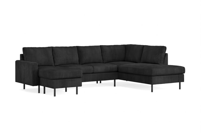 Peppe 4-personers Højrevendt U-formet Sofa med Divan og Chaiselong i Manchester - Sort - Møbler - Sofaer - U Sofa