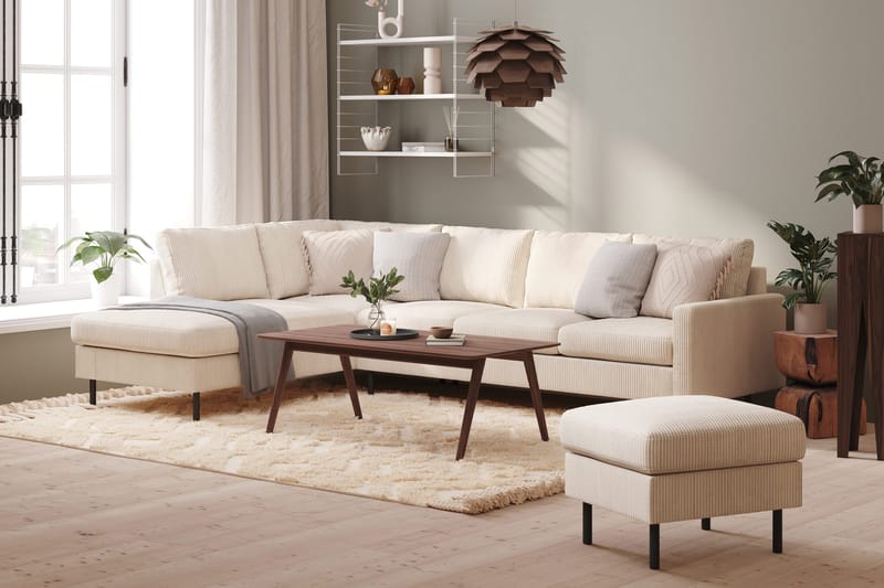 Peppe 4-personers Venstrevendt L-formet Chaiselongsofa i Manchester - Beige - Møbler - Sofaer - Sofa med chaiselong - 4 personers sofa med chaiselong