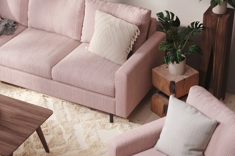 Peppe 4-personers Venstrevendt L-formet Chaiselongsofa i Manchester - Rosa - Møbler - Sofaer - Sofa med chaiselong - 4 personers sofa med chaiselong