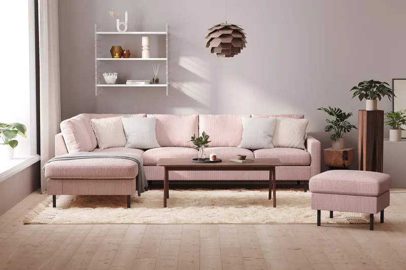 Peppe 4-personers Venstrevendt L-formet Chaiselongsofa i Manchester - Rosa - Møbler - Sofaer - Sofa med chaiselong - 4 personers sofa med chaiselong