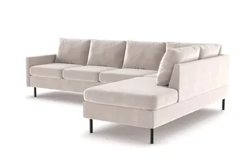 Peppe 4-personers Højrevendt L-formet Chaiselongsofa i Fløjl - Beige - Møbler - Sofaer - Sofa med chaiselong