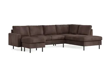 Peppe 4-personers Højrevendt U-formet Sofa med Divan og Chaiselong i Manchester - Mørk brun - Møbler - Sofaer - U Sofa