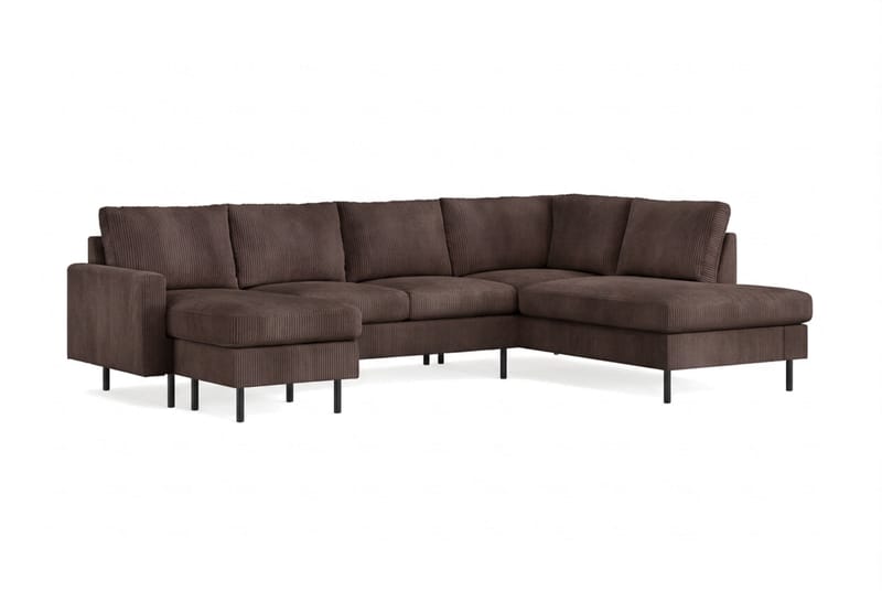 Peppe 4-personers Højrevendt U-formet Sofa med Divan og Chaiselong i Manchester - Mørk brun - Møbler - Sofaer - U Sofa