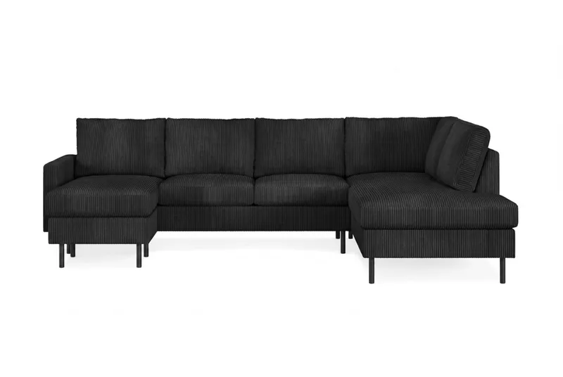 Peppe 4-personers Højrevendt U-formet Sofa med Divan og Chaiselong i Manchester, Sort