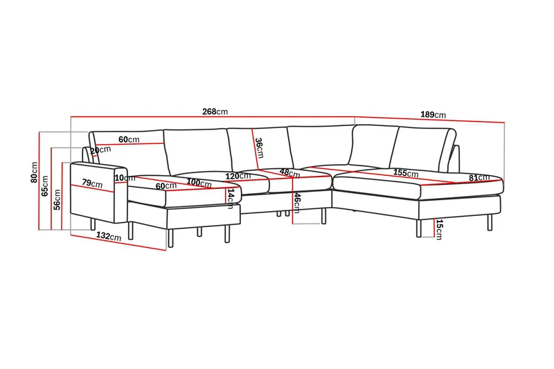 Peppe 4-personers Højrevendt U-formet Sofa med Divan og Chaiselong i Manchester - Brun - Møbler - Sofaer - U Sofa