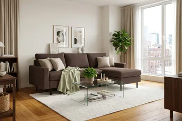 Peppe 4-personers Højrevendt L-formet Chaiselongsofa i Manchester - Mørk brun - Møbler - Sofaer - Sofa med chaiselong