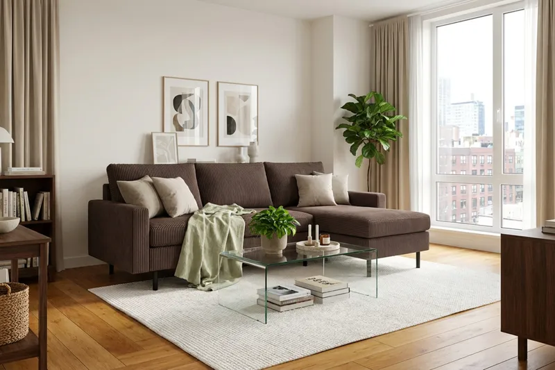 Peppe 4-personers Højrevendt L-formet Chaiselongsofa i Manchester - Mørk brun - Møbler - Sofaer - Sofa med chaiselong