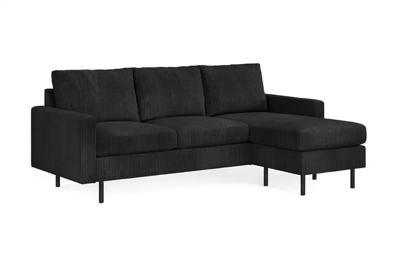 Peppe 4-personers Højrevendt L-formet Chaiselongsofa i Manchester - Sort - Møbler - Sofaer - Sofa med chaiselong