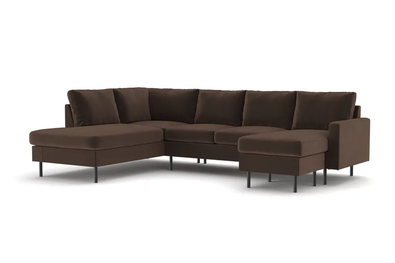 Peppe 4-personers Venstrevendt U-formet Sofa med Divan og Chaiselong i Manchester - Brun - Møbler - Sofaer - U Sofa