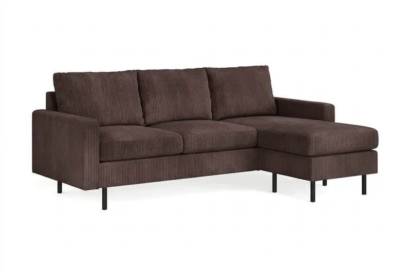 Peppe 4-personers Højrevendt L-formet Chaiselongsofa i Manchester - Mørk brun - Møbler - Sofaer - Sofa med chaiselong