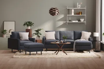 Peppe Sofaarrangement 3-personers Vendbar L-formet Divansofa + Lænestol + Fodskammel i Stof - Mørkegrå - Møbler - Sofaer - Sofagrupper