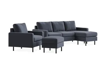 Peppe Sofaarrangement 3-personers Vendbar L-formet Divansofa + Lænestol + Fodskammel i Stof - Mørkegrå - Møbler - Sofaer - Sofagrupper