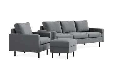Peppe Sofaarrangement 3-personers Sofa + Lænestol + Fodskammel i Stof - Lysegrå - Møbler - Sofaer - Sofagrupper
