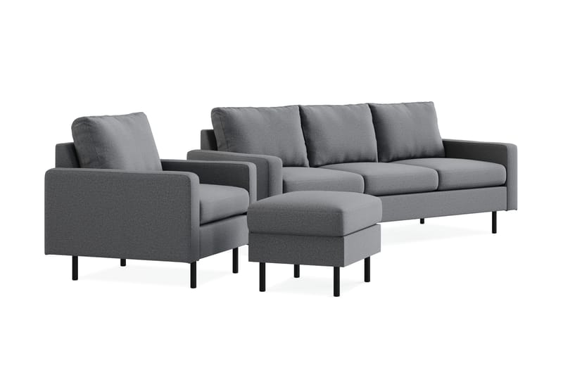 Peppe Sofaarrangement 3-personers Sofa + Lænestol + Fodskammel i Stof - Lysegrå - Møbler - Sofaer - Sofagrupper