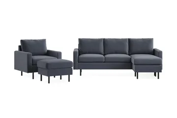 Peppe Sofaarrangement 3-personers Vendbar L-formet Divansofa + Lænestol + Fodskammel i Stof - Mørkegrå - Møbler - Sofaer - Sofagrupper