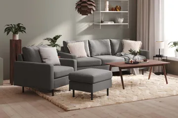 Peppe Sofaarrangement 3-personers Sofa + Lænestol + Fodskammel i Stof - Lysegrå - Møbler - Sofaer - Sofagrupper