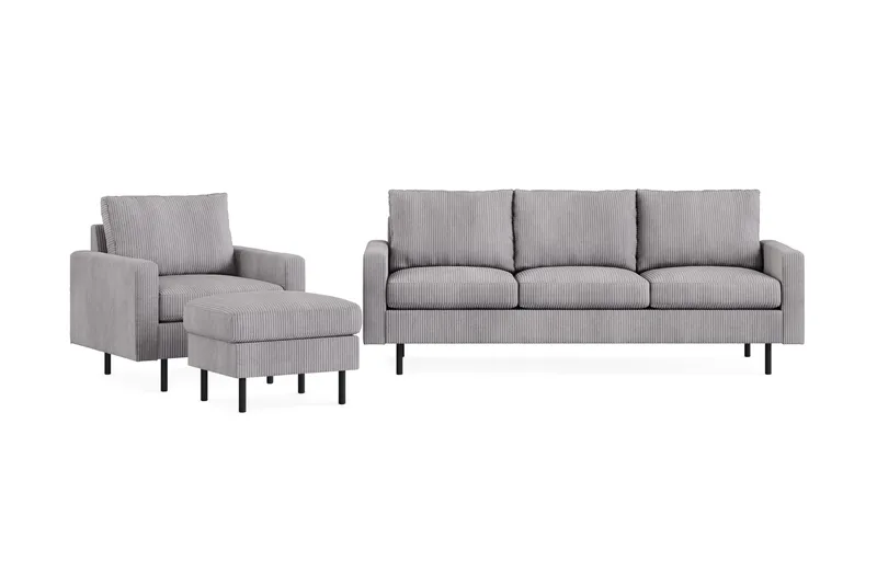 Peppe Sofaarrangement 3-personers Sofa + Lænestol + Fodskammel i Manchester, Grå