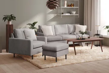 Peppe Sofaarrangement 3-personers Sofa + Lænestol + Fodskammel i Manchester - Grå - Møbler - Sofaer - Sofagrupper