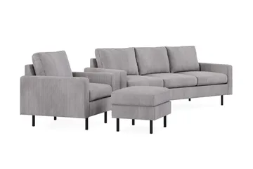 Peppe Sofaarrangement 3-personers Sofa + Lænestol + Fodskammel i Manchester - Grå - Møbler - Sofaer - Sofagrupper