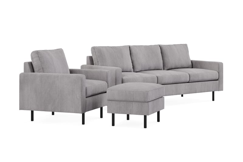 Peppe Sofaarrangement 3-personers Sofa + Lænestol + Fodskammel i Manchester - Grå - Møbler - Sofaer - Sofagrupper