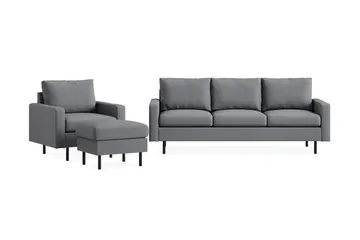 Peppe Sofaarrangement 3-personers Sofa + Lænestol + Fodskammel i Stof - Lysegrå - Møbler - Sofaer - Sofagrupper
