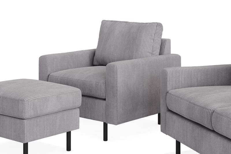 Peppe Sofaarrangement 3-personers Sofa + Lænestol + Fodskammel i Manchester - Grå - Møbler - Sofaer - Sofagrupper