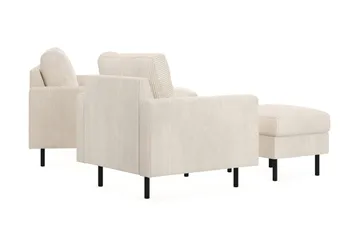 Peppe Sofagruppe 3-personers Vendbar L-formet Chaiselongsofa + Lænestol + Fodskammel i Manchester - Beige - Møbler - Sofaer - Sofagrupper