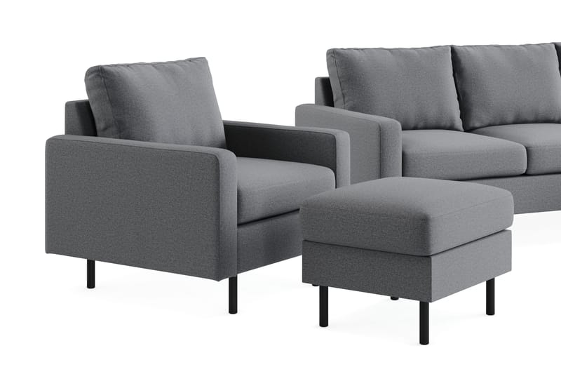 Peppe Sofagruppe 3-personers Vendbar L-formet Chaiselongsofa + Lænestol + Fodskammel i Stof - Lysegrå - Møbler - Sofaer - Sofagrupper