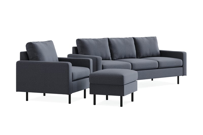 Peppe Sofagruppe 3-personers Sofa + Lænestol + Fodskammel i Stof - Mørkegrå - Møbler - Sofaer - Sofagrupper