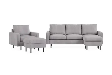 Peppe Sofagruppe 3-personers Vendbar L-formet Chaiselongsofa + Lænestol + Fodskammel i Manchester - Mørkegrå - Møbler - Sofaer - Sofagrupper