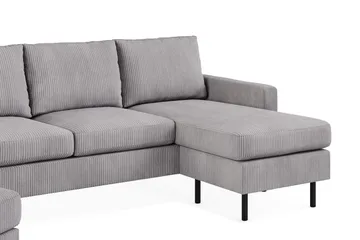 Peppe Sofagruppe 3-personers Vendbar L-formet Chaiselongsofa + Lænestol + Fodskammel i Manchester - Mørkegrå - Møbler - Sofaer - Sofagrupper