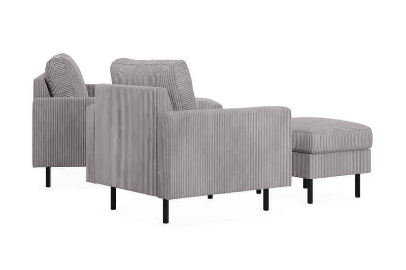 Peppe Sofagruppe 3-personers Vendbar L-formet Chaiselongsofa + Lænestol + Fodskammel i Manchester - Mørkegrå - Møbler - Sofaer - Sofagrupper