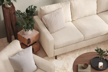Peppe Sofagruppe 3-personers Vendbar L-formet Chaiselongsofa + Lænestol + Fodskammel i Manchester - Beige - Møbler - Sofaer - Sofagrupper