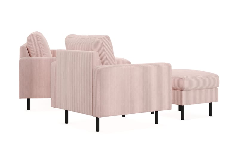 Peppe Sofagruppe 3-personers Vendbar L-formet Chaiselongsofa + Lænestol + Fodskammel i Manchester - Rosa - Møbler - Sofaer - Sofagrupper