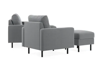 Peppe Sofagruppe 3-personers Vendbar L-formet Chaiselongsofa + Lænestol + Fodskammel i Stof - Lysegrå - Møbler - Sofaer - Sofagrupper