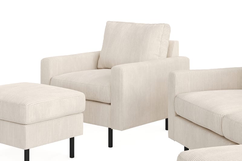 Peppe Sofagruppe 3-personers Vendbar L-formet Chaiselongsofa + Lænestol + Fodskammel i Manchester - Beige - Møbler - Sofaer - Sofagrupper