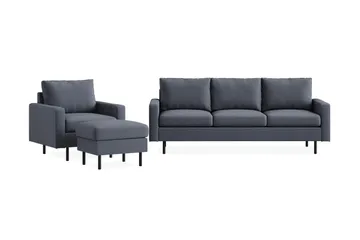 Peppe Sofagruppe 3-personers Sofa + Lænestol + Fodskammel i Stof - Mørkegrå - Møbler - Sofaer - Sofagrupper
