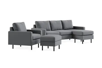 Peppe Sofagruppe 3-personers Vendbar L-formet Chaiselongsofa + Lænestol + Fodskammel i Stof - Lysegrå - Møbler - Sofaer - Sofagrupper