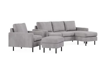 Peppe Sofagruppe 3-personers Vendbar L-formet Chaiselongsofa + Lænestol + Fodskammel i Manchester - Mørkegrå - Møbler - Sofaer - Sofagrupper