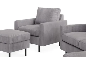 Peppe Sofagruppe 3-personers Vendbar L-formet Chaiselongsofa + Lænestol + Fodskammel i Manchester - Mørkegrå - Møbler - Sofaer - Sofagrupper