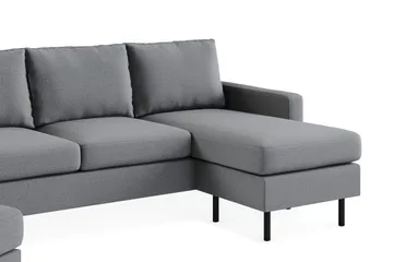 Peppe Sofagruppe 3-personers Vendbar L-formet Chaiselongsofa + Lænestol + Fodskammel i Stof - Lysegrå - Møbler - Sofaer - Sofagrupper
