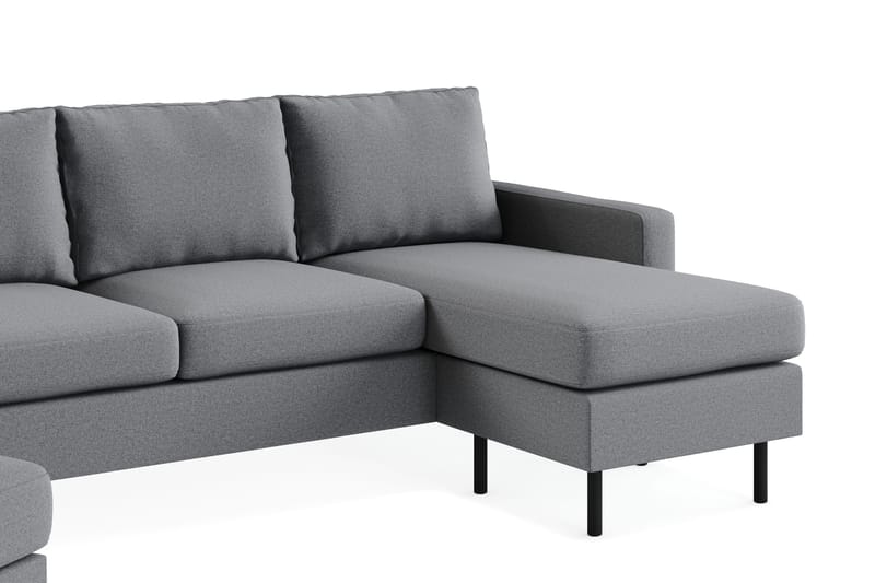 Peppe Sofagruppe 3-personers Vendbar L-formet Chaiselongsofa + Lænestol + Fodskammel i Stof - Lysegrå - Møbler - Sofaer - Sofagrupper